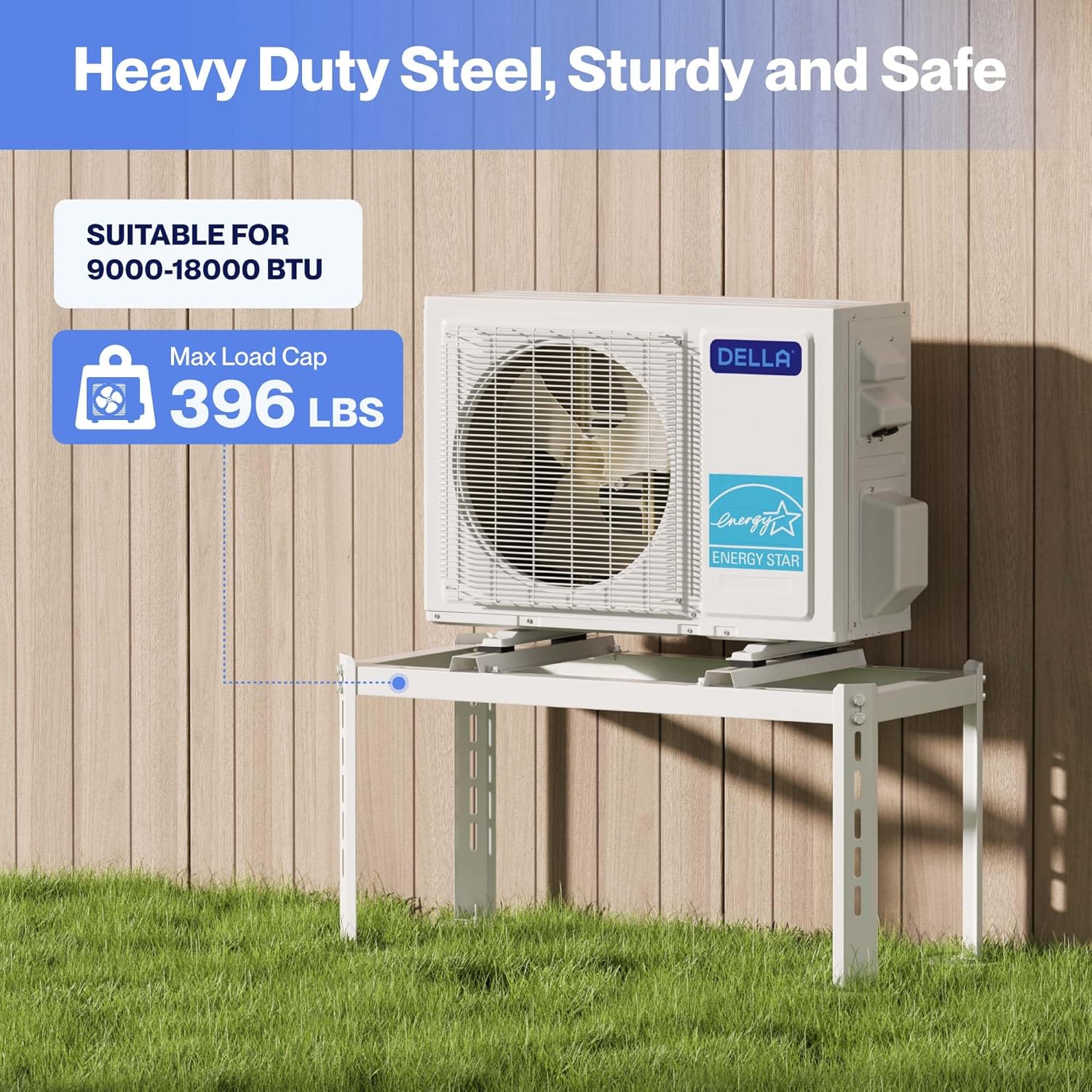 Della Mini Split Ground Stand for 9000-18000 BTU Ductless Air Conditioners Heat Pumps System & HVAC, Heavy Duty Steel Powder Coated, Adjustable Width Mini Split Condenser Stand, Max Load: 396 LBS