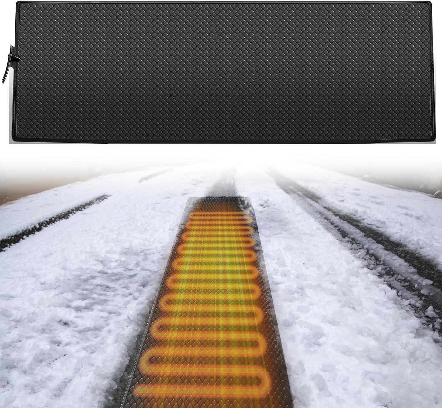 JOJOCY Outdoor Heated Snow Melting Mats, 110V Non-Slip Electric Ice Melting Mats for Driveways, Walkways, Stairs & Sidewalks Weatherproof PVC Heated Mats with 15ft Power Cord (54×305cm(21