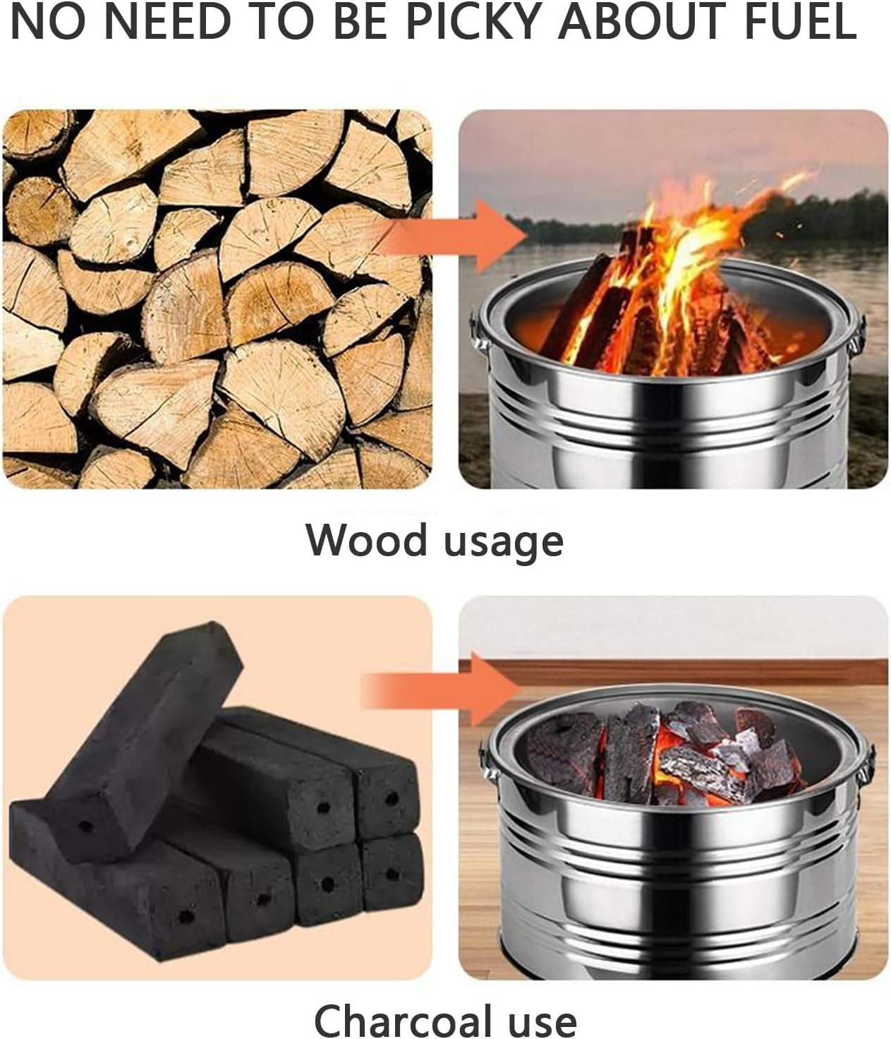 Portable Fire Pit,Multi-Functional Stainless Steel Barbecue,Radiator,Wood/Charcoal Compatible,with Charcoal Clips,Ash Pan,Grill Grid and Lid,for Garden,Patio,Bonfires,32×20cm