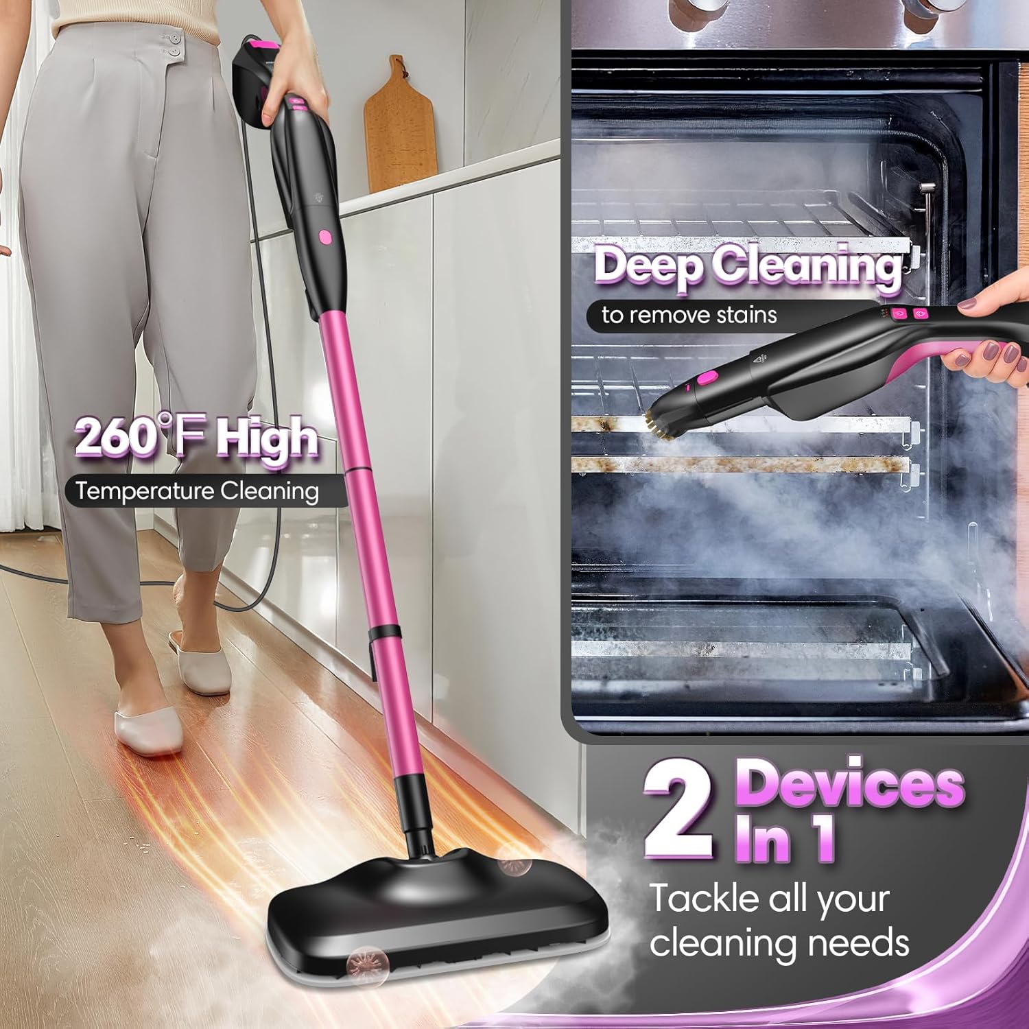 Standable Safe & High Temp Steam Mop Cleaner for Deep Cleaning, Powerful MultiPurpose and Heavy Duty Handheld Steam Cleaner, Detachable Floor Steamer with 18 Accessory for Hardwood Laminate Tile Grout