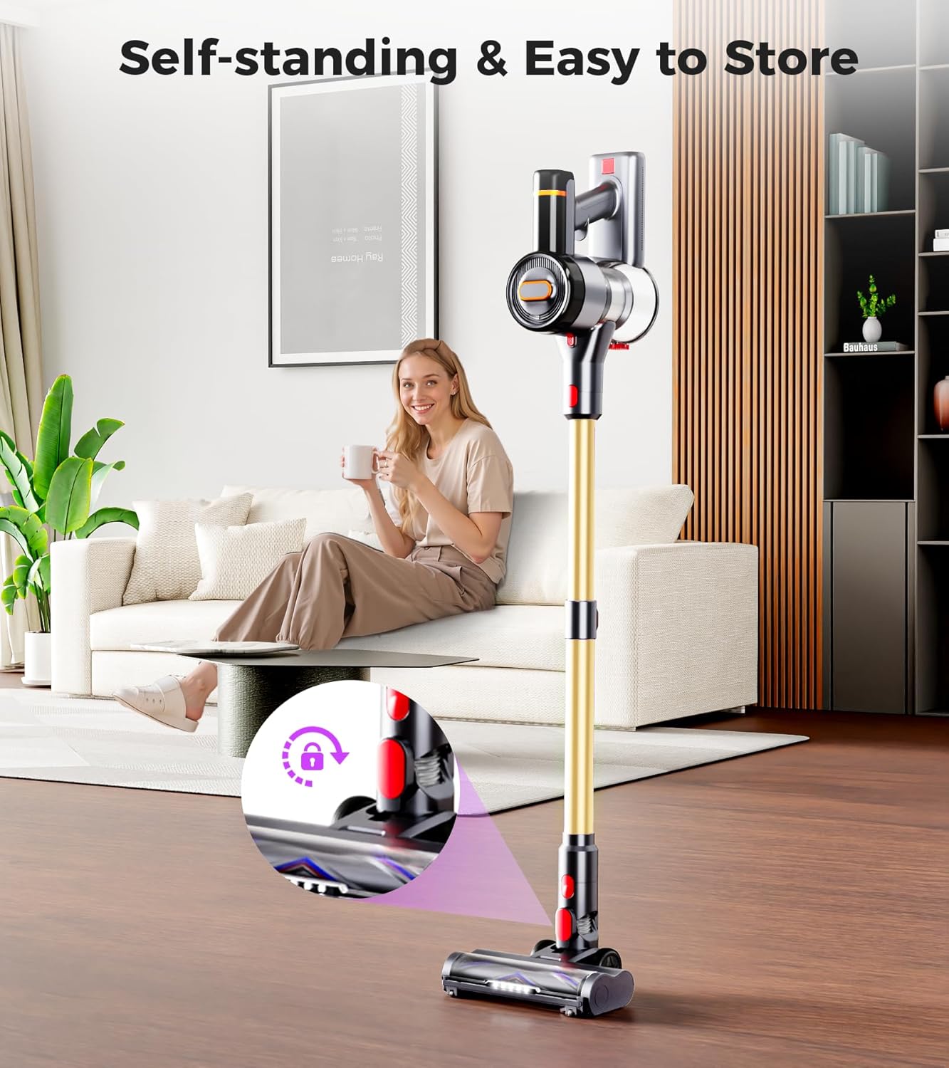 Cordless Vacuum Cleaner, 550W 45Kpa 60Mins Vacuum Cleaners for Home, Anti-tangle Stick Vacuum with Self-Standing, Wall Mount Charging, LDE Display, Wireless Vacuum for Carpet Pet Hair Hardfloor