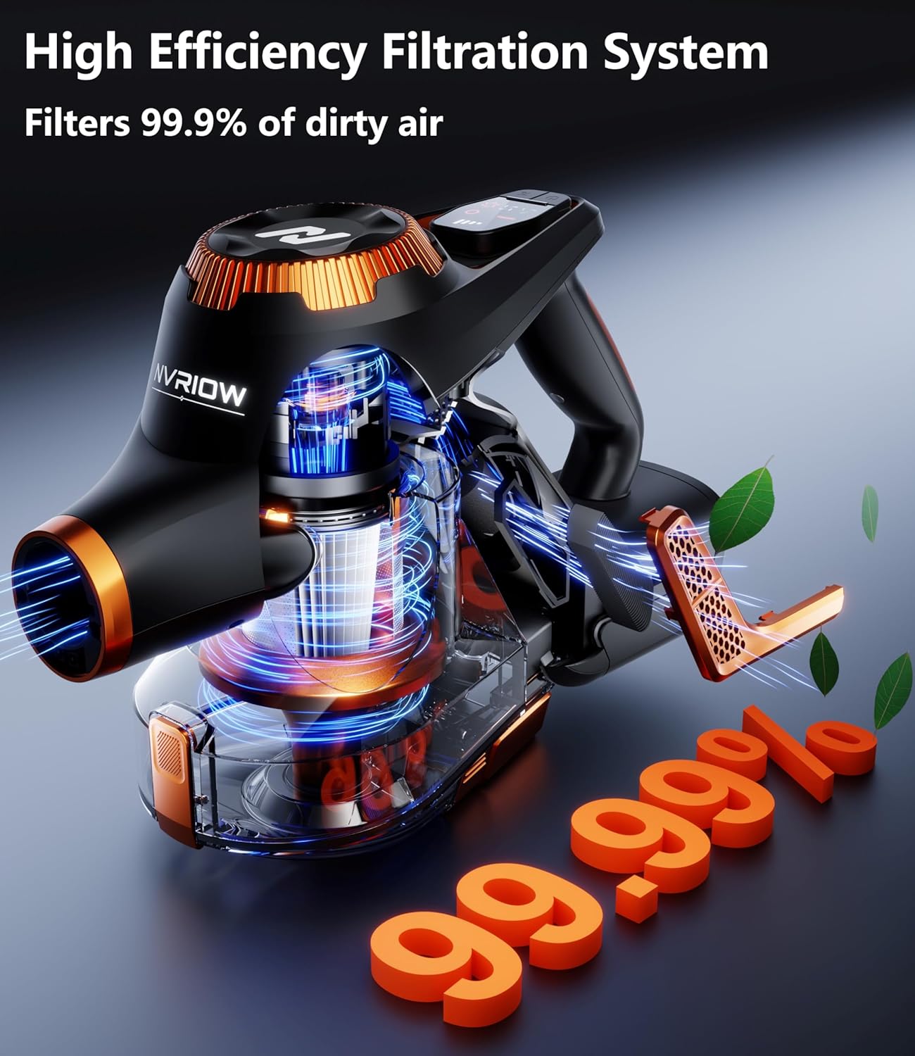 Cordless Vacuum Cleaner for Home, 45Kpa Stick Vacuum, Max 80mins Runtime, 1.5L Dust Cup, Rechargeable Lightweight Handheld Vacuum for Carpet/Hardwood Floor/Pet Hair/Car (Sunset Orange)