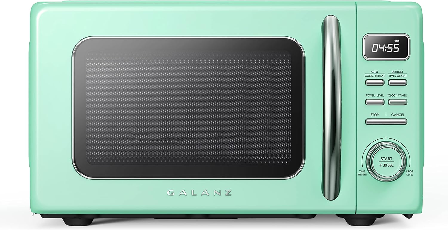 Galanz GLCMKZ07GNR07 Retro Countertop Microwave Oven with Auto Cook & Reheat, Defrost, Quick Start Functions, Easy Clean with Glass Turntable, Pull Handle.7 cu ft, Green