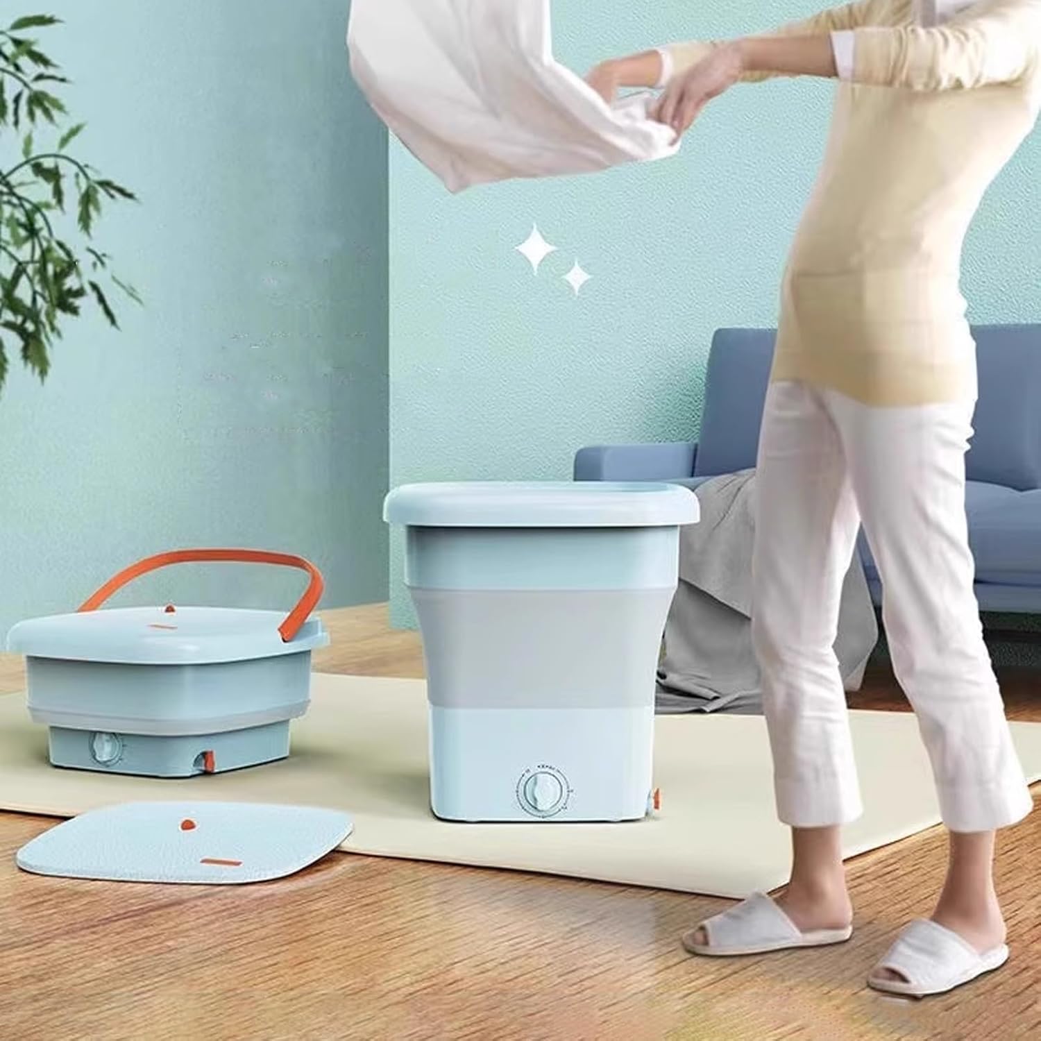 Portable Washing Machine, Upgraded 18L Mini Folding Washer, Small Collapsible Washing Machine with Drain Basket and Drain Pipe, for Underwear,Baby Clothes,Socks or Other Small Items(Pink)