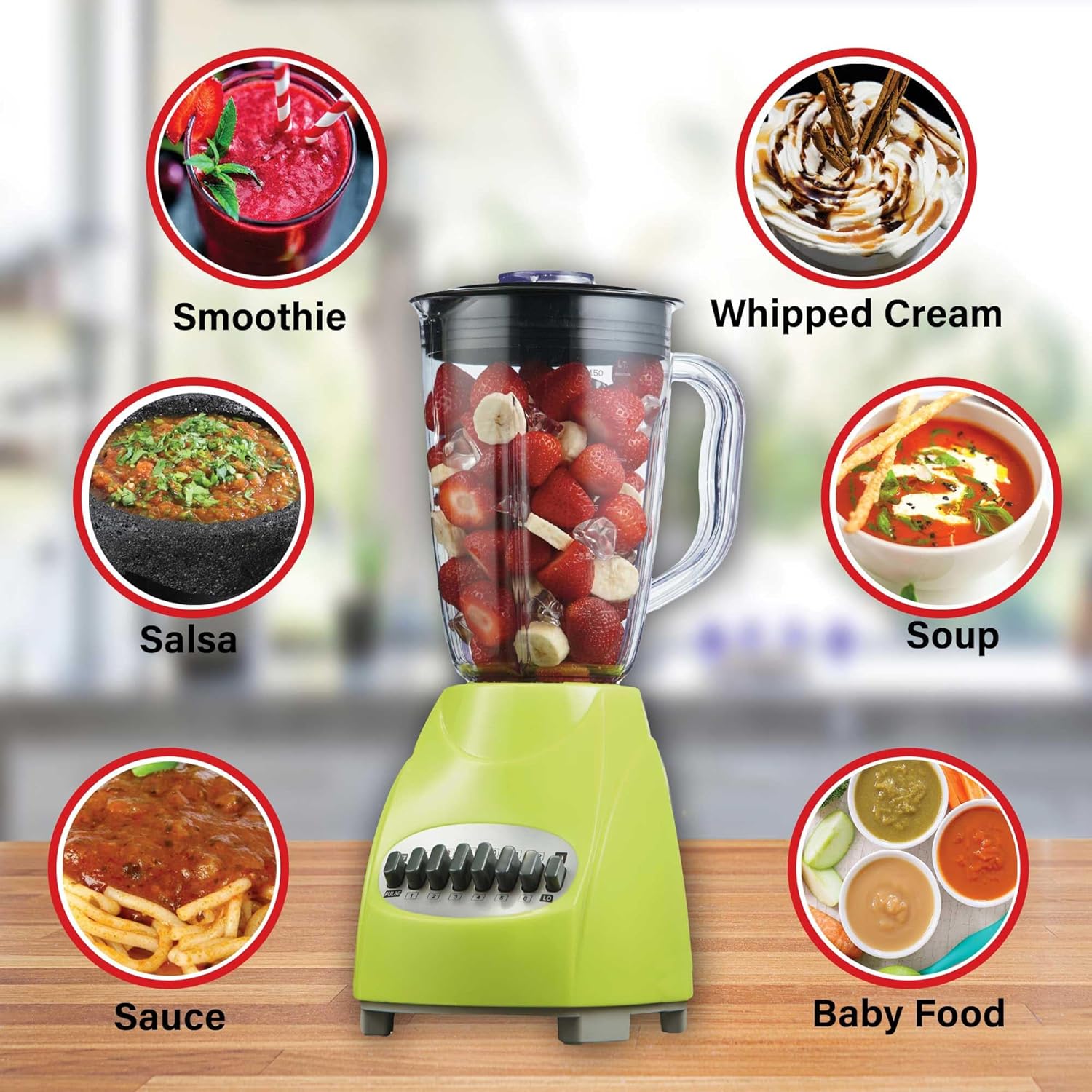 12-Speed Countertop Blender with Pulse Function – 50oz BPA-Free Jar, Stainless Steel Blades, Ice Crusher & Smoothie Maker, 350W Kitchen Blender (Green)