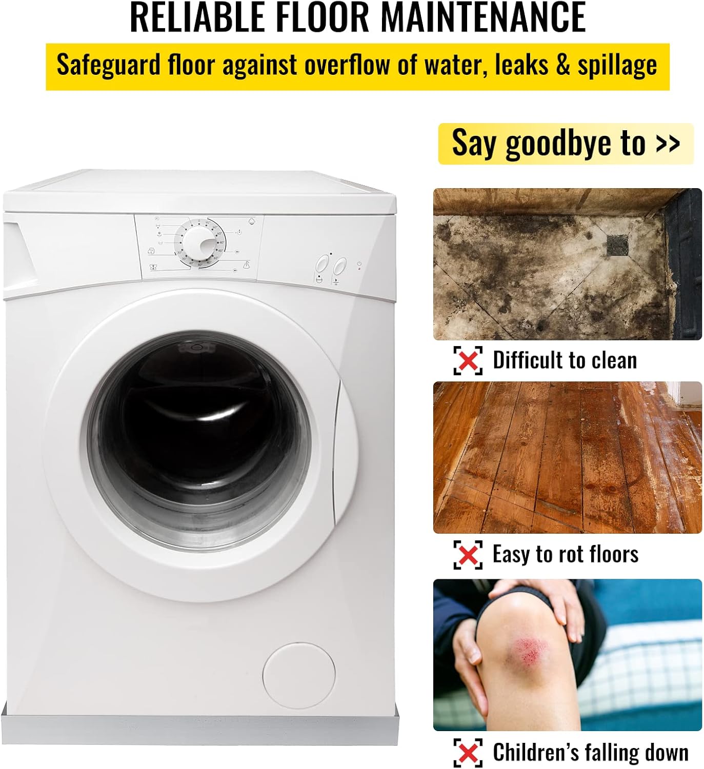 VEVOR 32 x 30 x 2.5 Inch Washing Machine Pan 18 GA Thickness 304 Stainless Steel Heavy Duty Compact Washer Drip Tray with Drain Hole & Hose Adapter