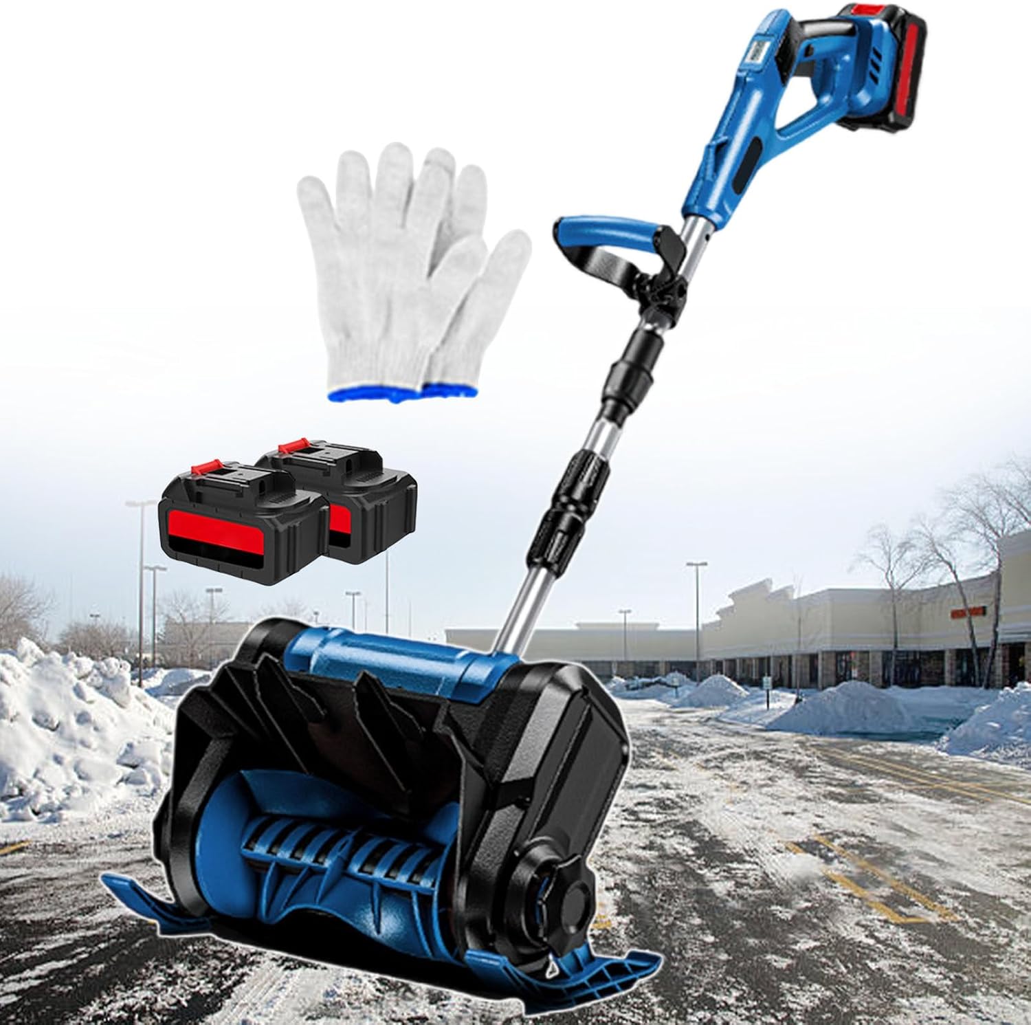 Battery Powered Electric Snow Blower,Cordless Snow Shovel,Cleaning Width Up to 30 cm,3 Directions Adjustment Electric Snow Thrower w/Charger,for Property (Blue 2batteries)