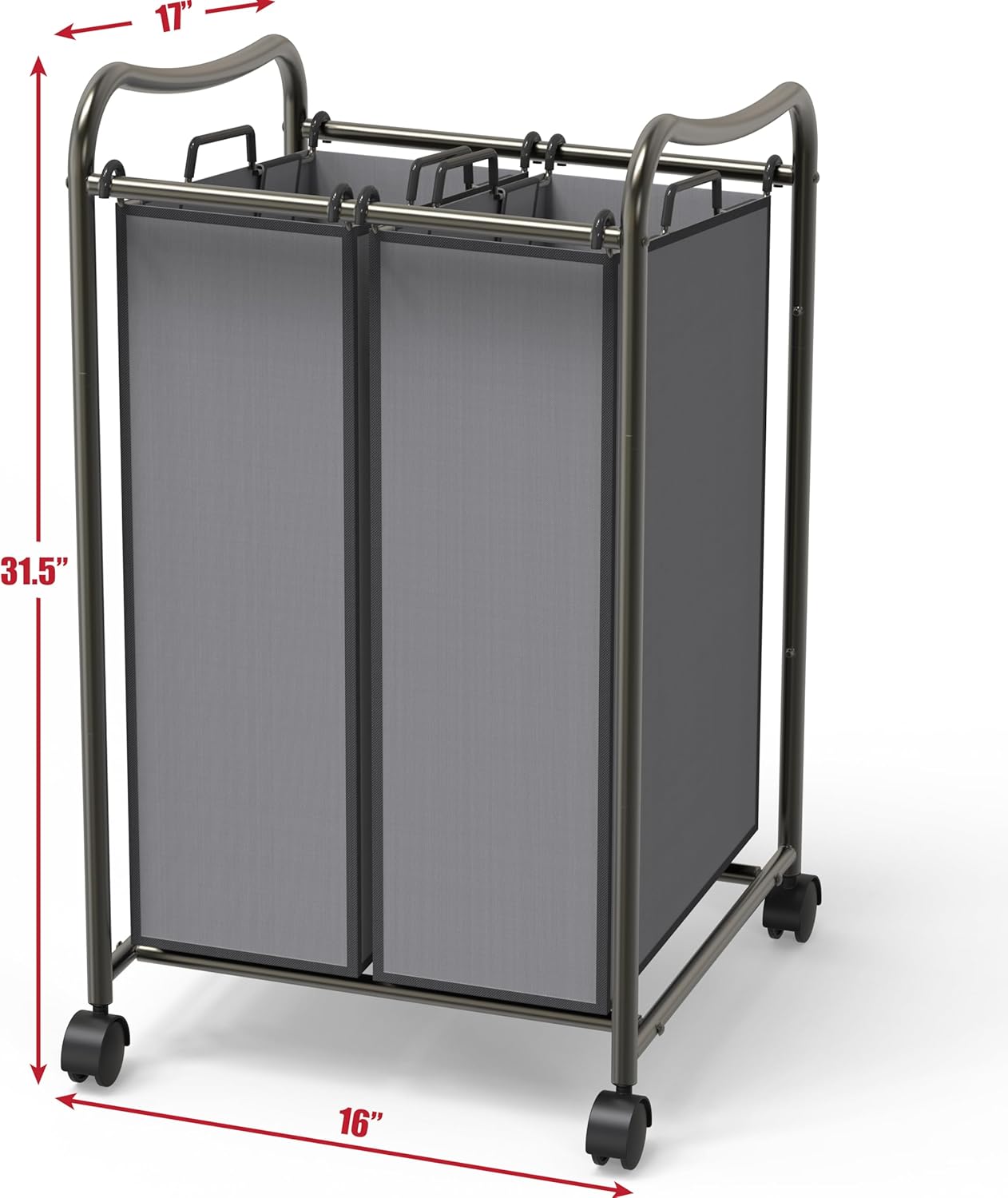 Simple Houseware 2-Bag Heavy Duty Rolling Laundry Sorter Cart, Dark Gray – 2 Section Removable Bags and Lockable Wheels for Laundry Room Organization