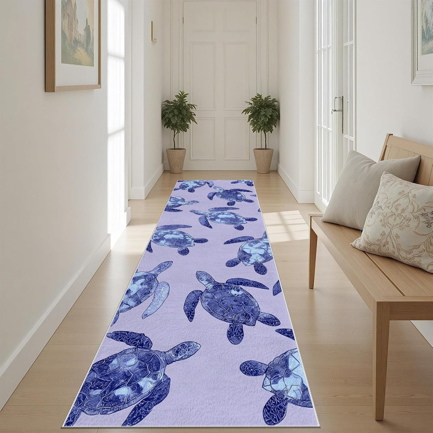 Hallway Runner Rug 3x12 Washable Rugs, Marine Life Turtle Purple Non Slip Runner Rug Floor Carpet Abstract Turtle Kitchen Mat for Hallways Entryway Laundry Room Bathroom Rugs