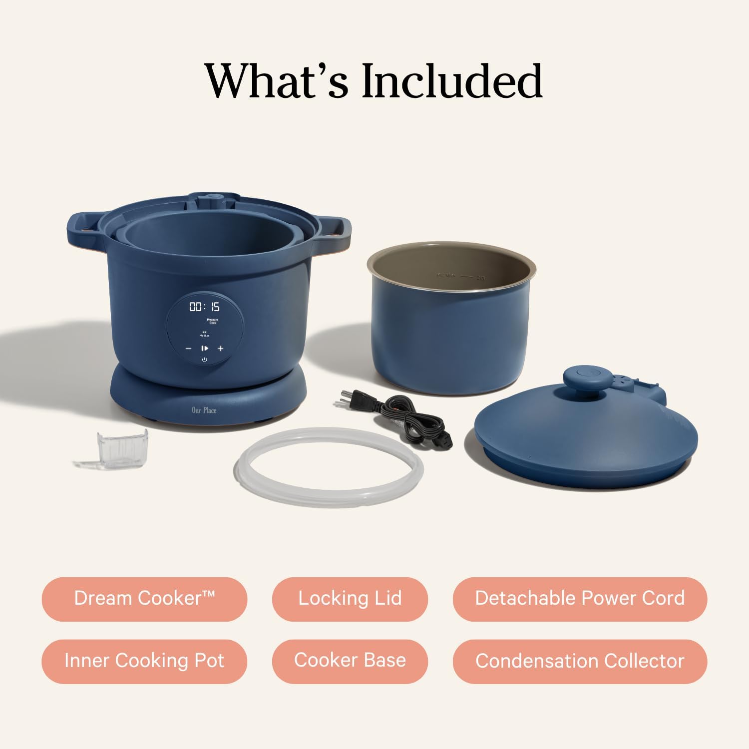 Our Place Dream Cooker | 6 Qt Ceramic Nonstick Multicooker & Pressure Cooker with Touchscreen Controls & Auto Steam Release | 4 Modes: Pressure Cook, Sauté/Sear, Slow Cook & Warm | Blue Salt