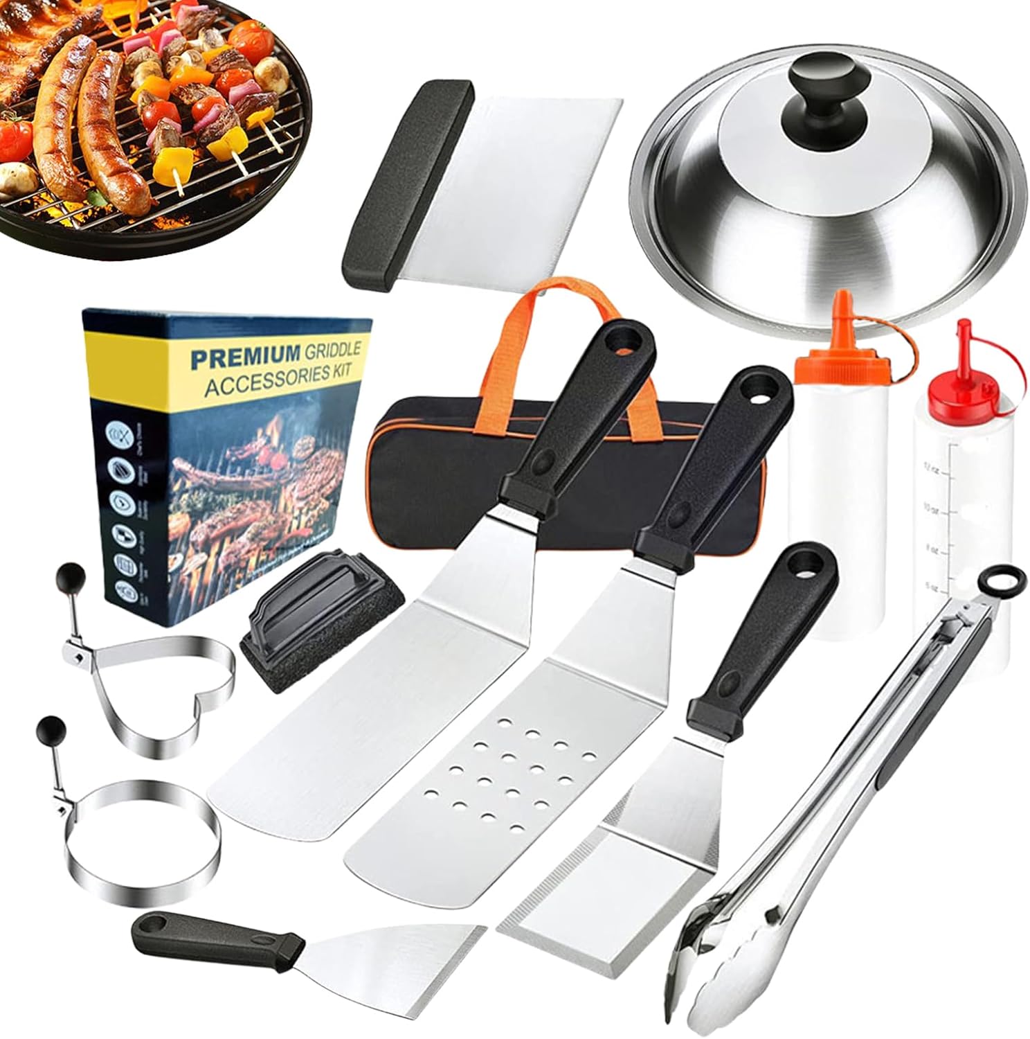 BBQ Utensils | Efficient Grill Accessories Tool,14X/Set Portable Heavy-Duty Stainless Steel Cooking Tools for Shrimp Vegetable Patio Skewering Camping Cooking Meat Garden