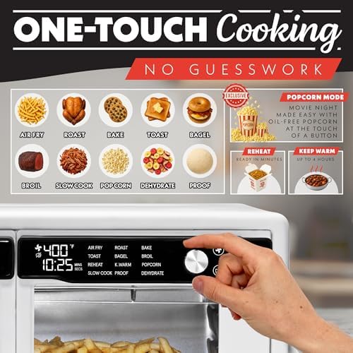 Gourmia French Door Air Fryer Oven - 37 Qt Large Capacity Convection Toaster Oven, FryForce 360°, Digital Display, 12 Cooking Presets, Dehydrate, Fits 13” Pizza, Dishwasher-Safe, White