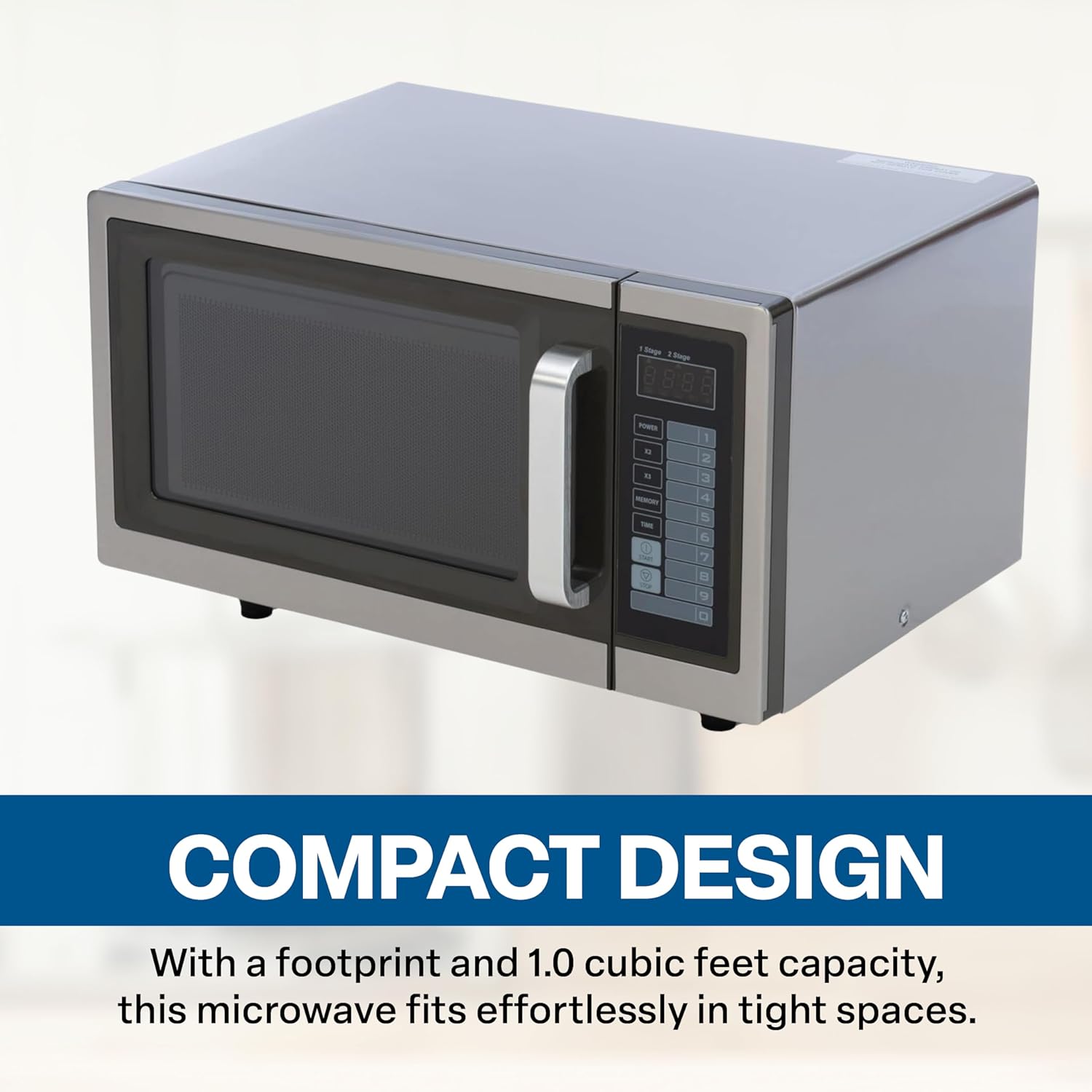 FSE Commercial Microwave with Digital Touch Pad Control, 1 Cubic Feet Interior, Stainless Steel, 1000 Watts, UL and NSF Approved