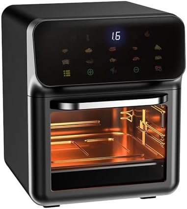 Convection Oven with Built-in baking light, 1500W 16L Air Fryer Combo for Grill/Pizza/Baking/Dried Fruit, Top and bottom triple bake, 60min free timer