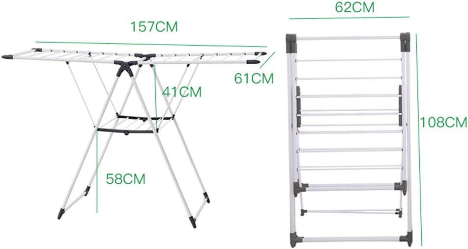 Laundry Rack, Folding Clothes Airer, with Wheels Balcony Expandable Adjustable Wings Towel Rack Bold Thickening Stainless Steel Dryer