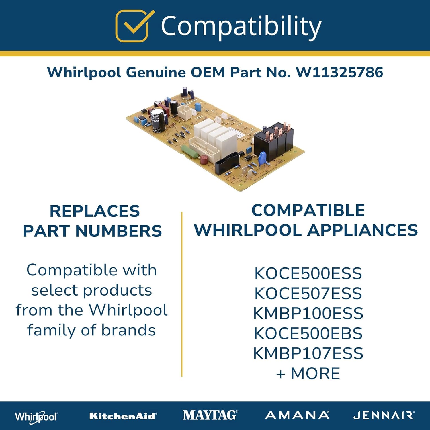Whirlpool W11325786 OEM Microwave Electronic Control Board, Multicolor