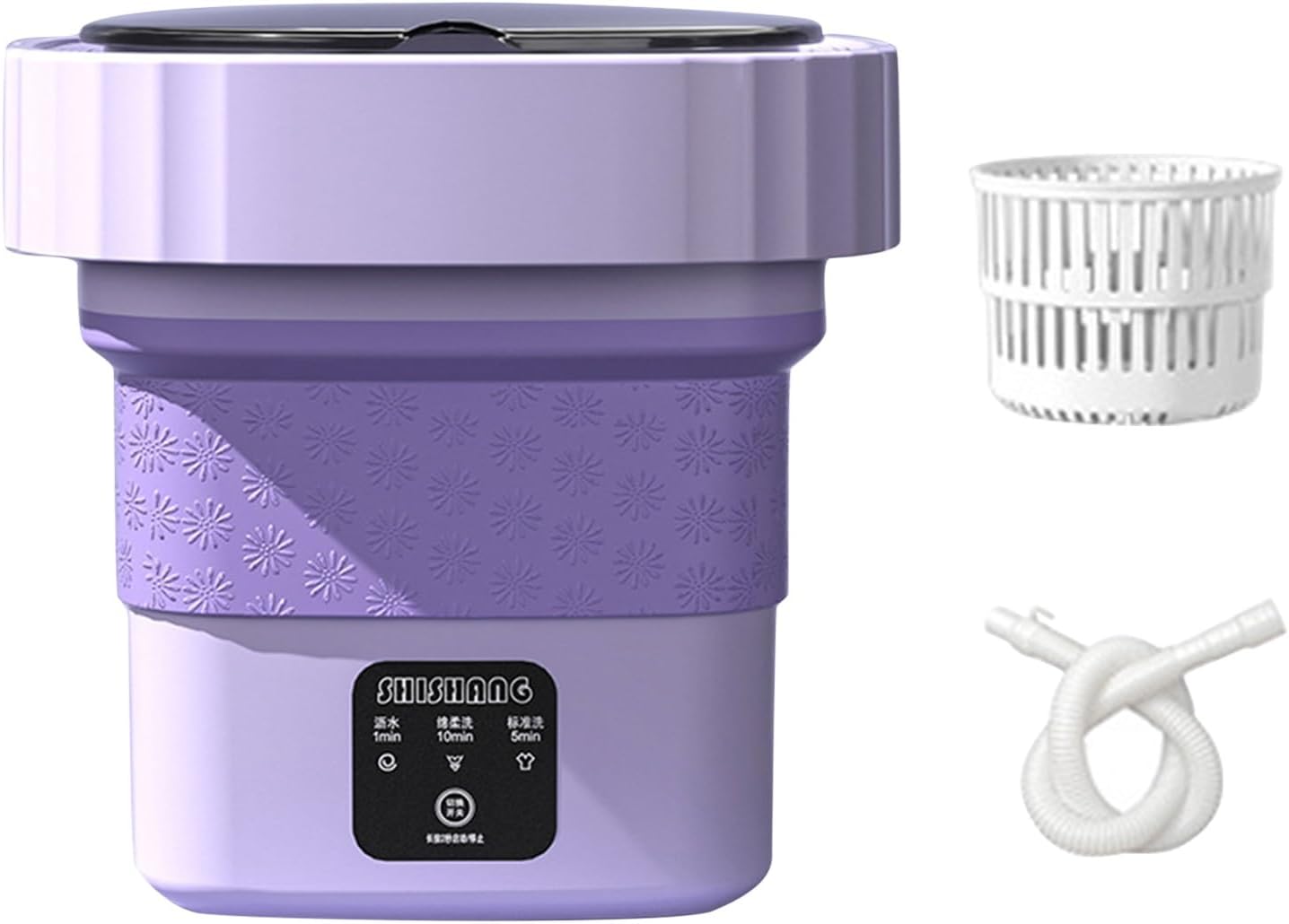 THAMBA Foldable Mini Washing Machine, Small Portable Washing Machine with 3 Modes Deep Cleaning with Blue Light and with Detachable Drain Basket Best Gift Choice (Color : Purple)