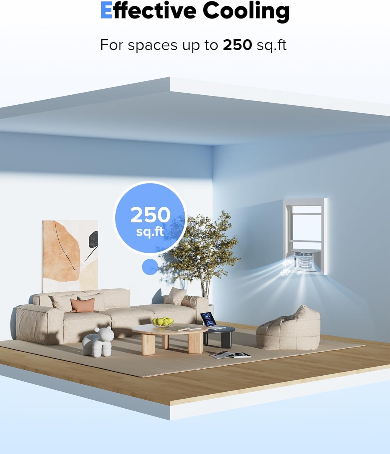 6000 BTU Window Air Conditioner with WiFi, Cools up to 250 Sq. Ft., Energy Saving Window AC Unit with Remote & App Control & Timer Function & Easy Install Kit, Perfect for Small Bedroom, Living Room