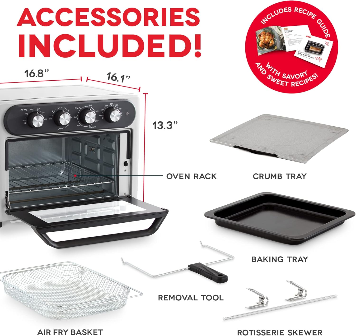 DASH Air Fry Multi Oven - 7 in 1 Convection Air Fry Oven with Non-stick Fry Basket, Baking Pan & Rack, 23L, 1500-Watt - Stainless Steel