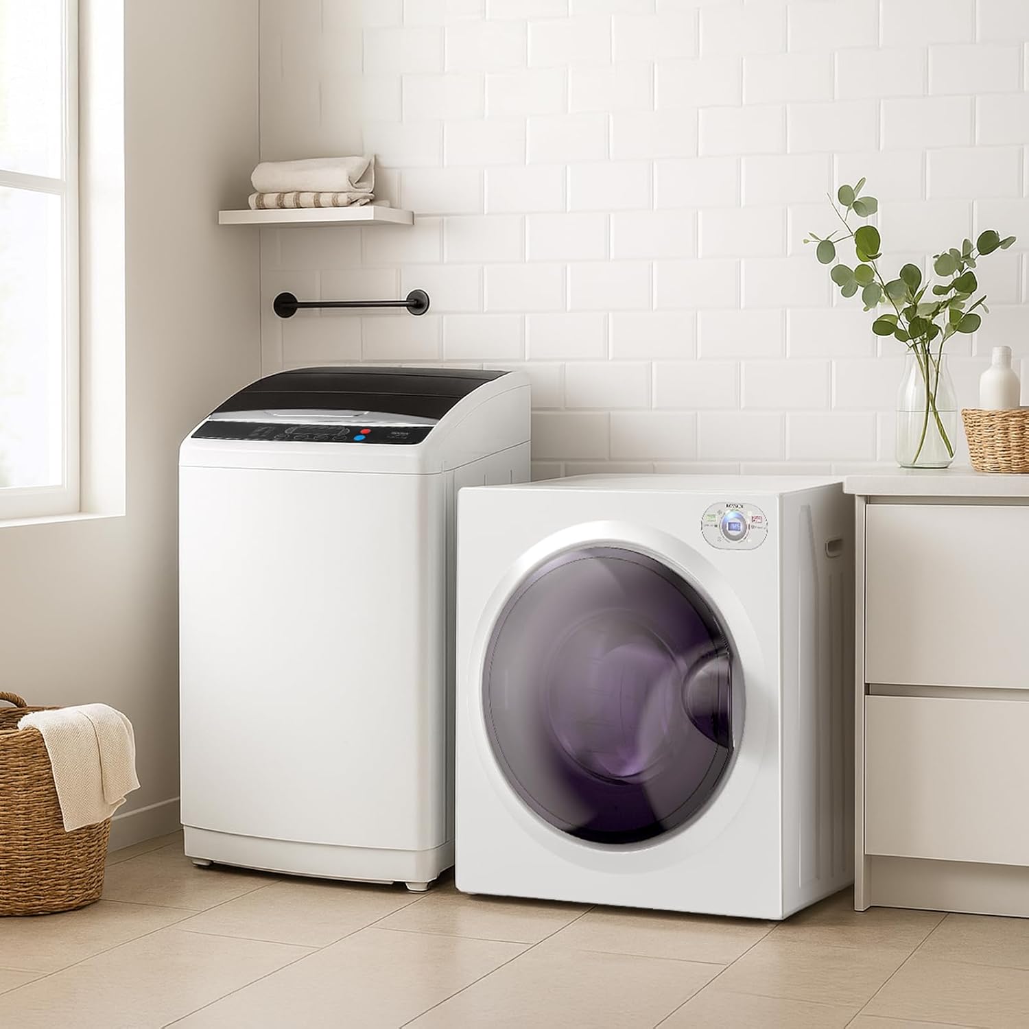 ROVSUN 25LBS Full Automatic Washing Machine and 2.6CuFt Portable Clothes Dryer Set, Electric Laundry Washer and Dryer Combo Set with Stainless Steel Inner Tub, for Apartment, Dorms, Home