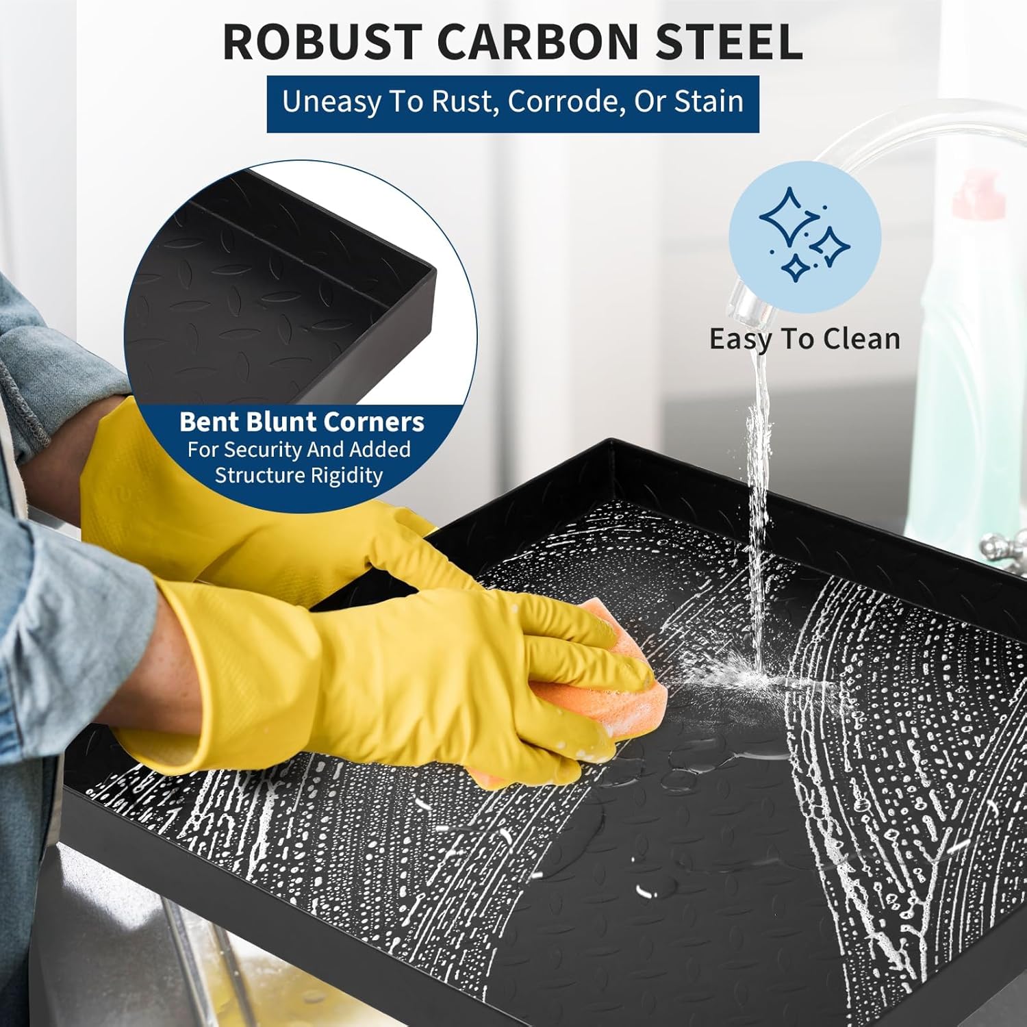 24x24 Inch Washing Machine Pan, Heavy-Duty Carbon Steel Rust-Proof Leak Protection Tray with 4 Anti-Vibration Feet, Floor Damage Prevention, Washer Drip Tray (without Drain Hole)