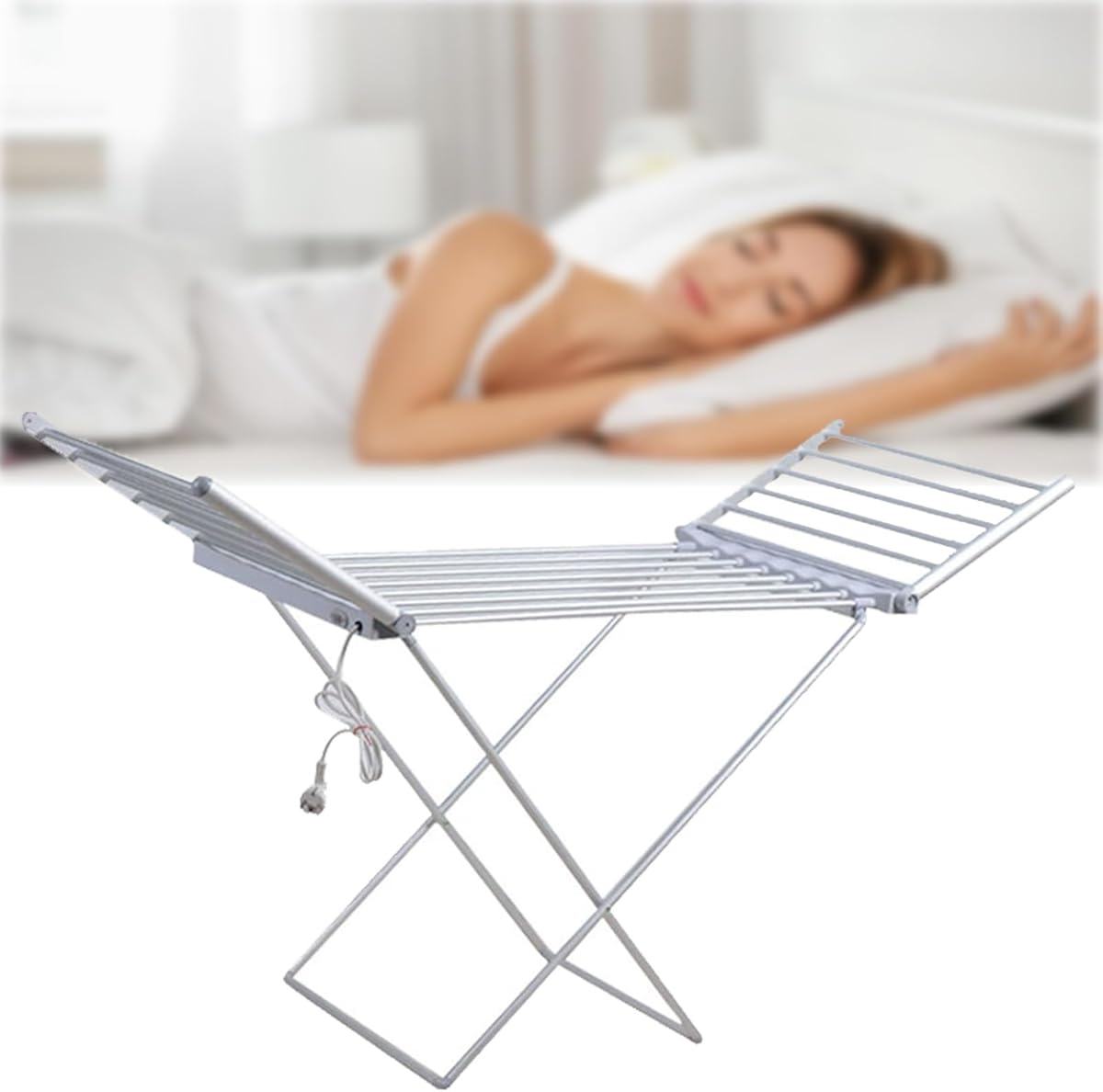Home Electric Heated Clothes Drying Rack Balcony Foldable Clothes Airer Low Noise Metal Apartment Clothes Dryer with Wings Outdoor Large Capacity Laundry Airer 147 * 54 * 94cm