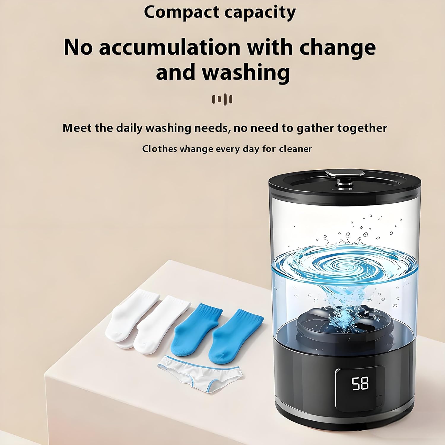 Underwear Washer, Portable Mini Washing Machine, Rechargeable small washing machine for Socks, Bras, Baby Clothes | Suitable for Travel & Dorm Use(black)