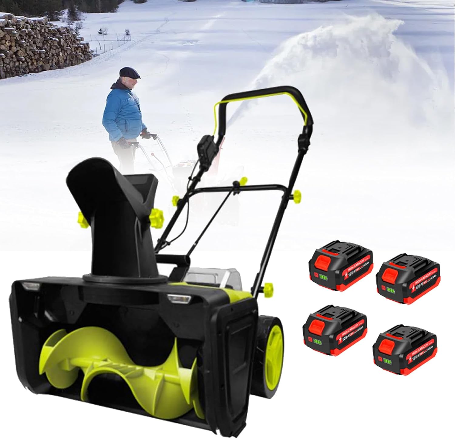 40V Electric Snow Blower Cordless, Electric Walk-behind Snow Blower, 20 Inch Snow Thrower with Dual LED Lights, 180° Rotating Chute, 50cm Clearing Path & 25cm Clearing Depth, for Porch 4Battery