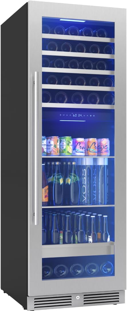 Zephyr 24 Inch Wine Fridge & Beverage Refrigerator Dual Zone Full Size - Tall Wine Cooler Cellars Large Bar Drink Cabinet Freestanding with Glass Door - 161x12oz cans & 54x750 ml bottles