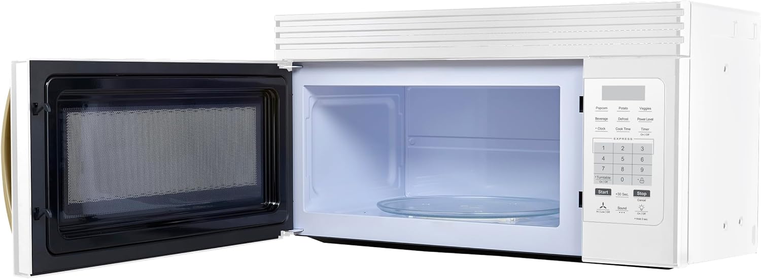 FORNO Scalo 30-Inch Over-the-Range Microwave, 1.6 cu.ft – White Finish with Antique Brass Accents – 300 CFM Ventilation, Touch Control Panel, LED Interior Lighting – FOTR3007-30WHT