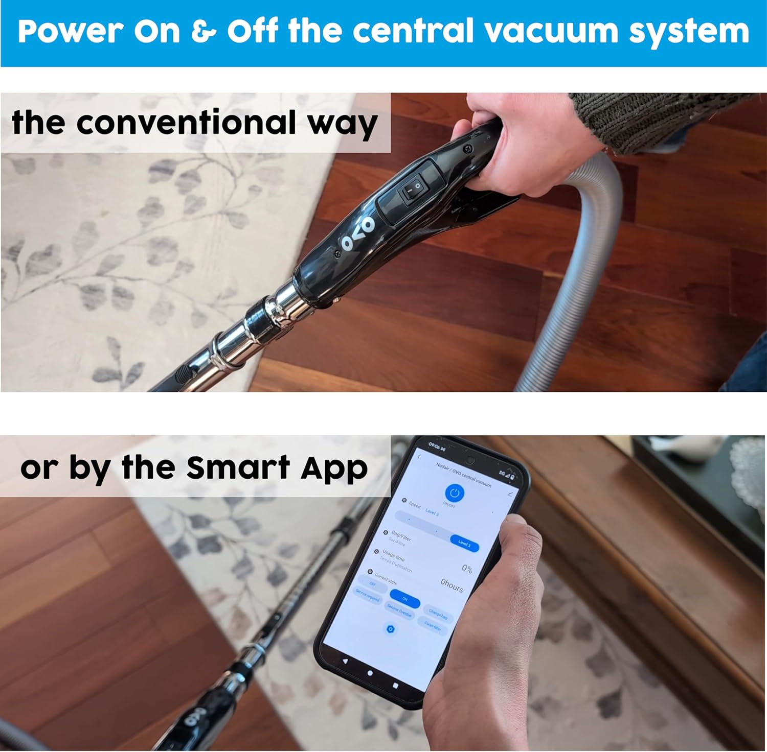 OVO 750 AW Smart Central Vacuum System-Conventional & Smart App ON/OFF Control and more-Soft Start/Stop, 3 Suction Levels & Voice Control Hybrid Filtration, + 40ft Carpet Deluxe Accessory kit Included