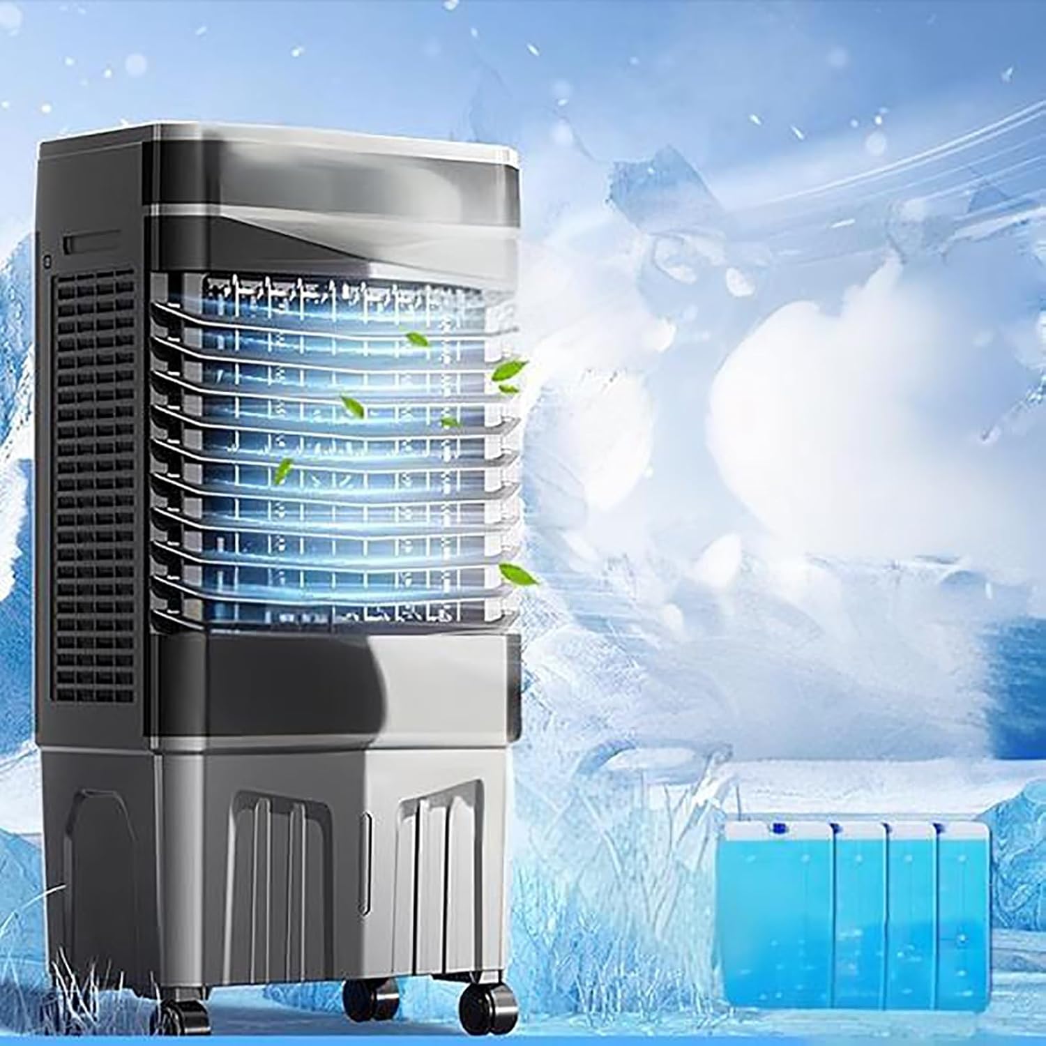 Evaporative Air Cooler with Remote, Evaporative Coolers, 120° Oscillating, 3 Speeds, 4 Ice Packs, Portable Swamp Cooler Air Conditioner(80x35x45 cm/31x14x18 in)