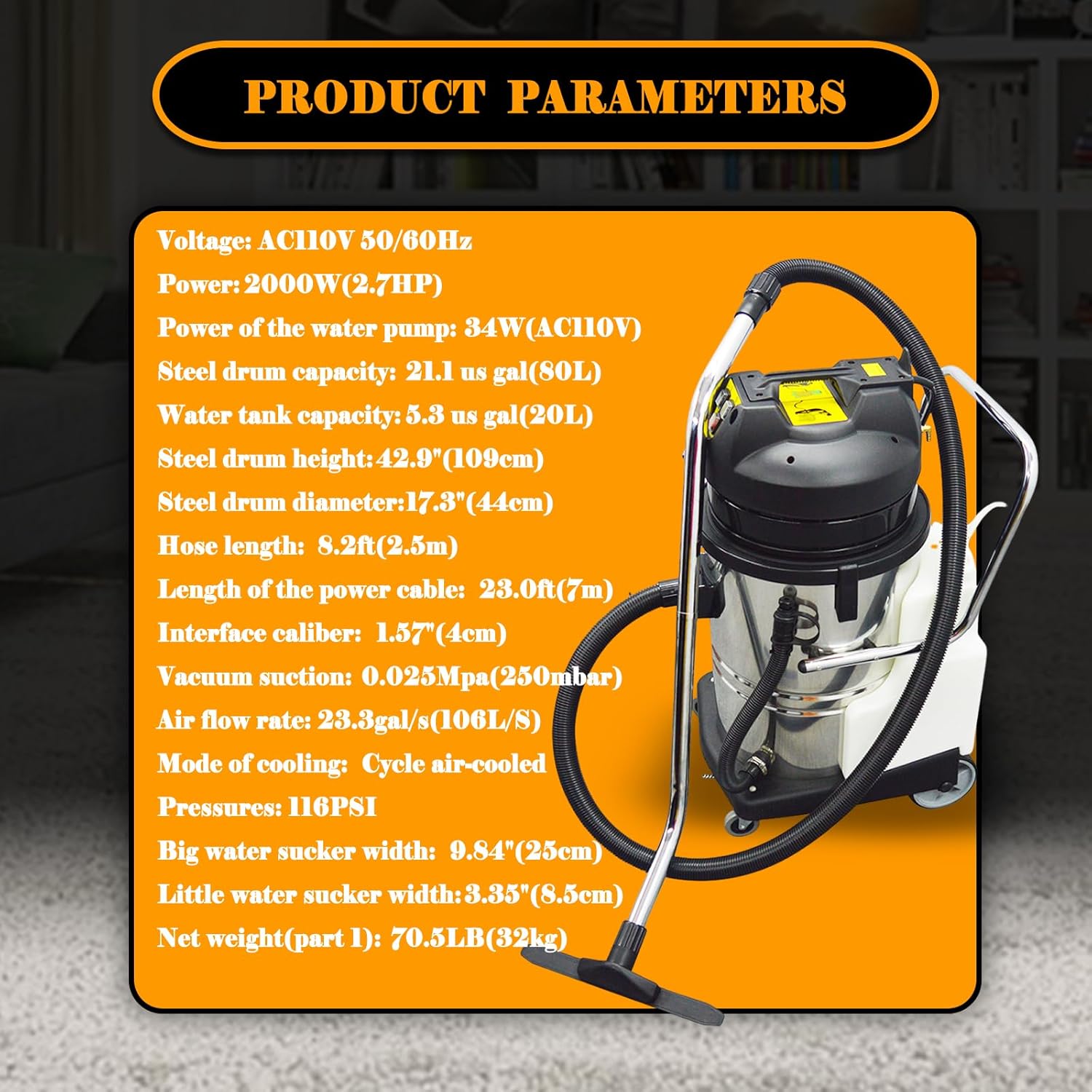 3 in 1 Carpet Extractor Machine 21.1Gal Upholstery Cleaning Machine 2000W Spraying Machine Wet/Dry Cleaning Machine with 6 Joints110V