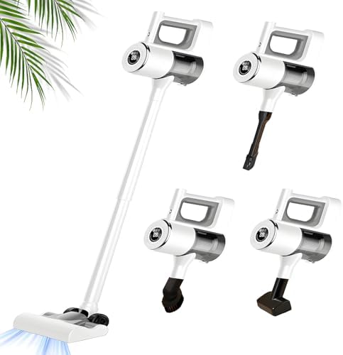 Cordless Vacuum Cleaner, Lightweight Stick Vacuum with LED Touchscreen, Wet Dry Vacuum Cleaners with 3 Brush Heads, Rechargeable Handheld Vacuum Cleaners for Home Hard Floors&Carpets/Pet Hair