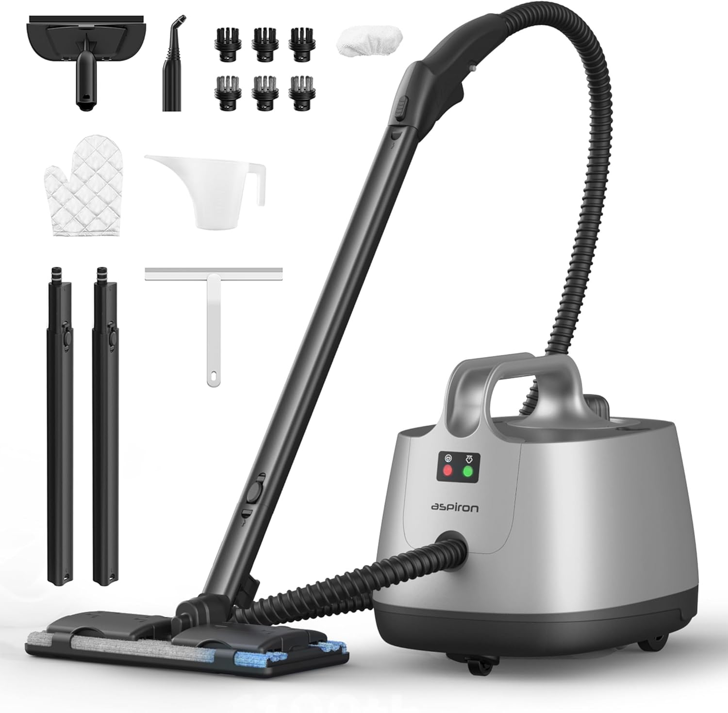 Steamer for Cleaning, Aspiron Multipurpose Portable Canister Steamer with 21 Accessories, Chemical-free, Steam Cleaner Carpet and Upholstery Floors Car Kitchen Tiles, 1.5L Capacity