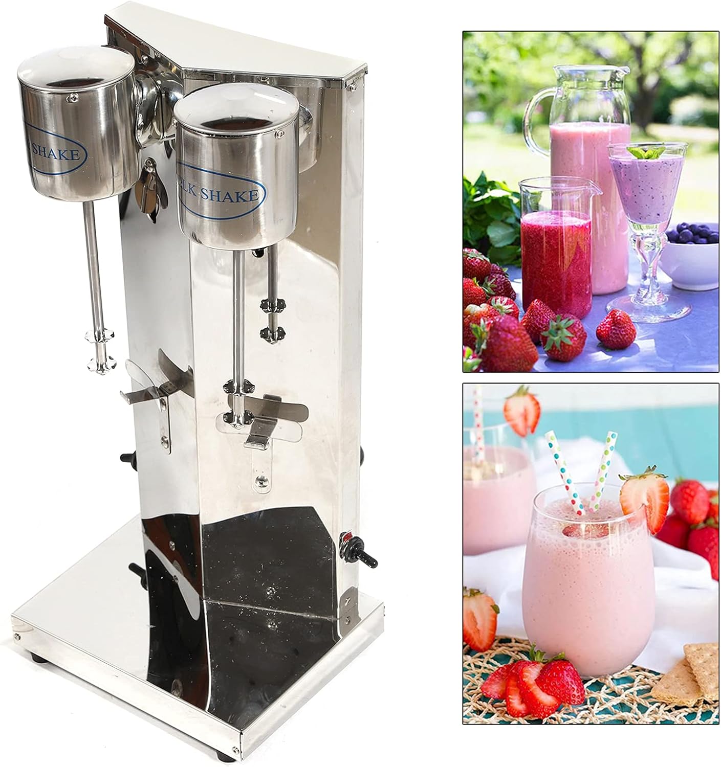 Double Heads Milkshake Maker Machine Commercial Electric Smoothie Blender Stainless Steel with PP Cup Electric Smoothie Ice Cream Maker for Commercial and Home(180W)