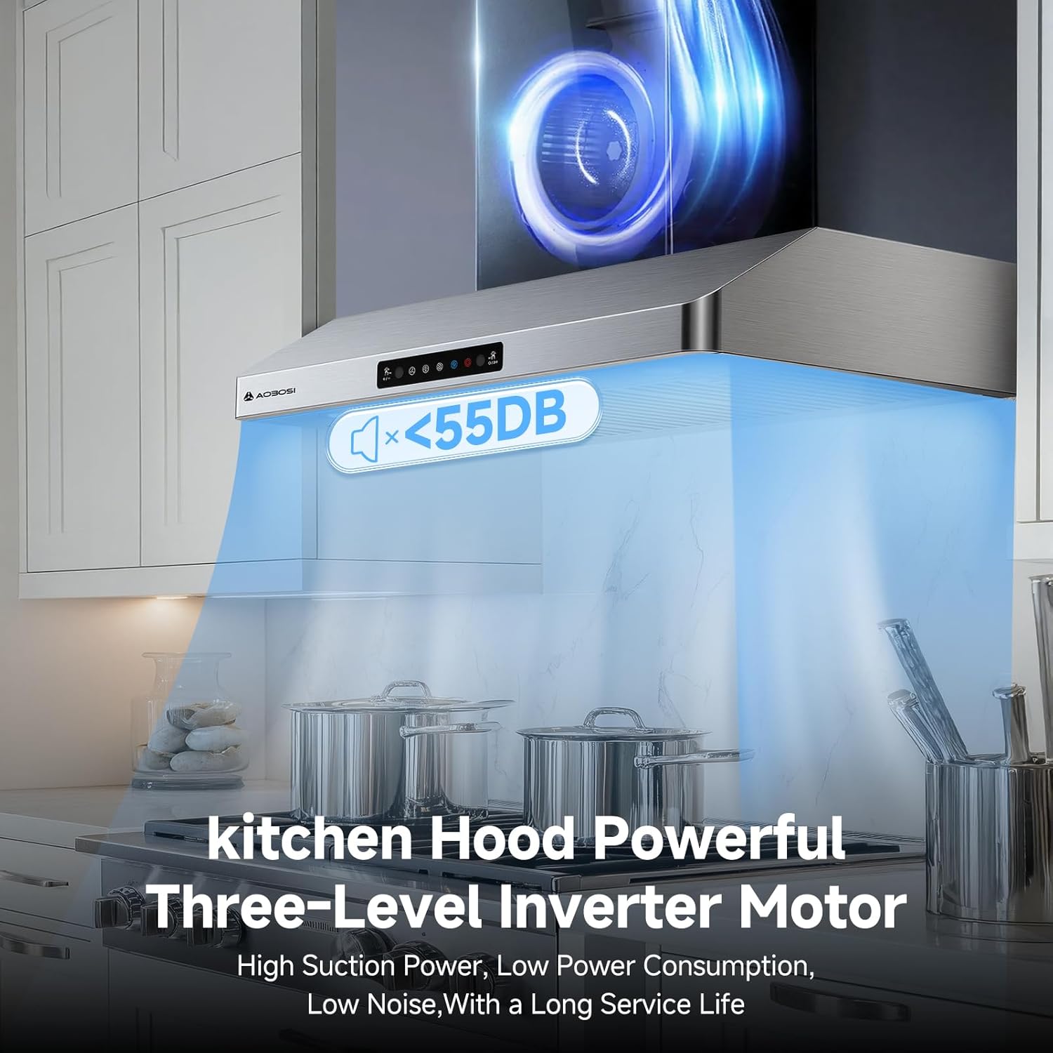 AAOBOSI Range Hood 36 inch Under Cabinet, 800-CFM Gesture Sensing/Touch Control,3 Speed Range Hood with LED Lights Exhaust Fan, Stainless Steel Kitchen Vent Hood