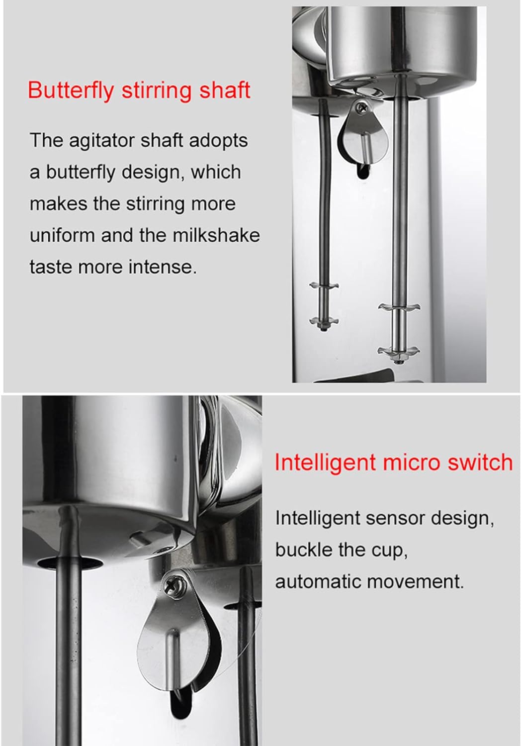 Commercial Electric Stainless Steel Milk Shake Machine,Single Heads Smoothie Malt Blender,Rotating Speed 18000 RPM,w/800ml Stainless Steel Cup