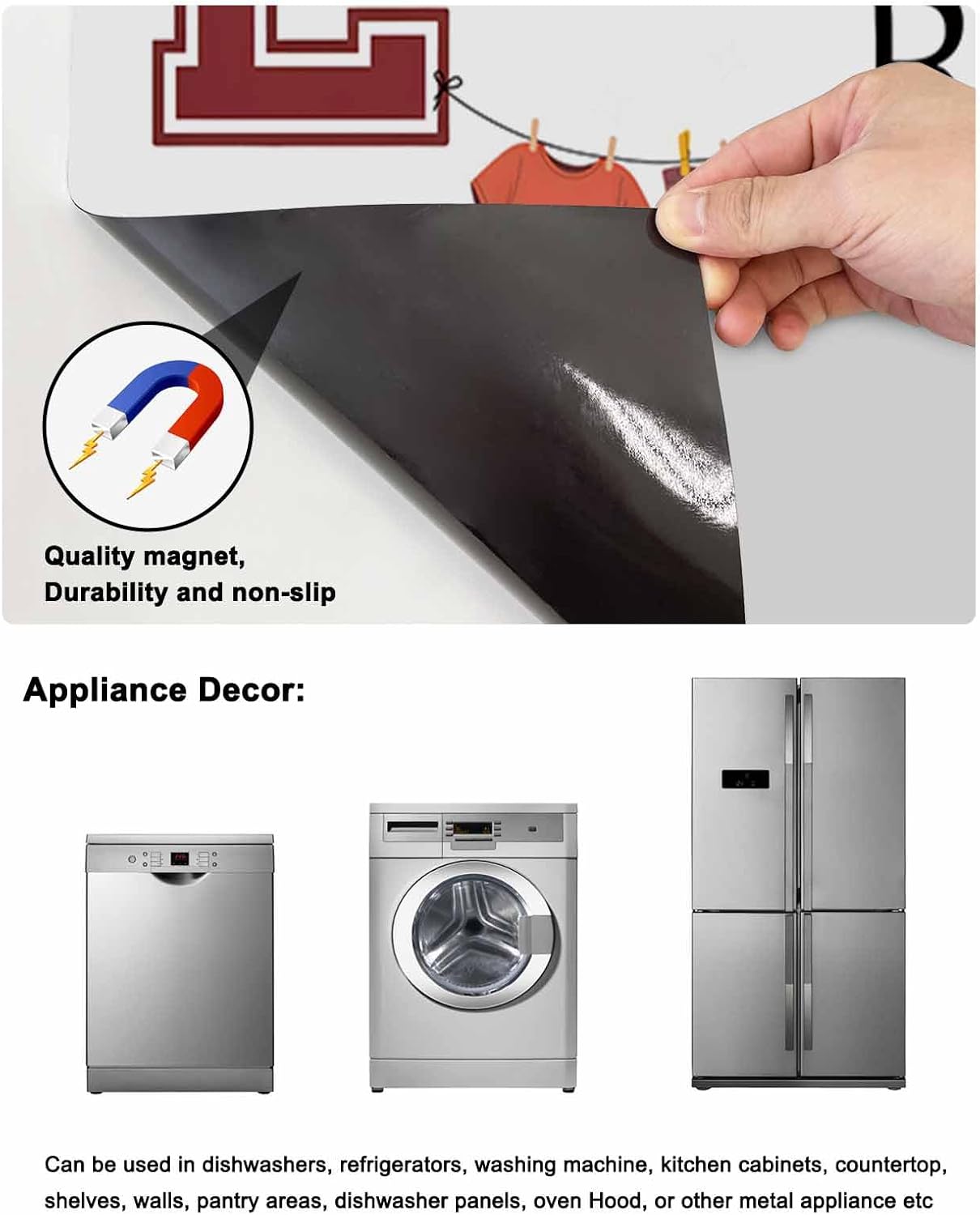 Dishwasher Magnet Cover, Laundry Room Dishwasher Lid Magnetic Kitchen Sticker, Cartoon Washday Washing Machine Clothes Resuable Refrigerator Magnet Covers Decal Fridge Kitchen Appliance 23''x26''