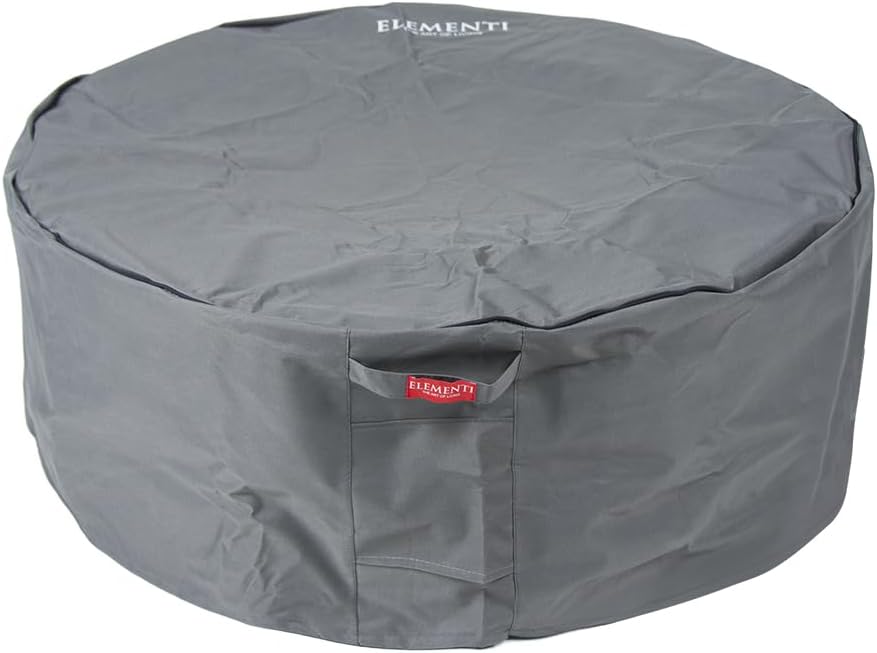Elementi Lunar Bowl Fire Pit Bundle Outdoor Firepit Set Includes 42” Propane Concrete Firepit, Glass Windscreen, Stainless Steel Cover, Tank and Canvas Cover, Floor Mat, Ice Bucket
