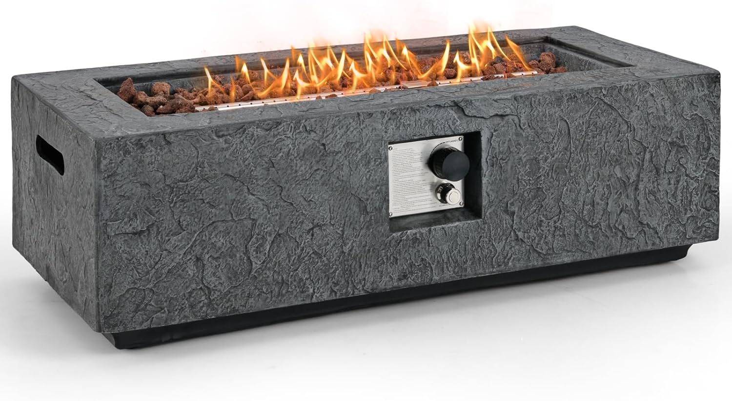 Tangkula 42.5 Inches Outdoor Propane Fire Pit Table, 50,000 BTU Rectangular Magnesium Oxide Gas Firepit with Stainless Steel Burner, Lava Rock and Protective Cover