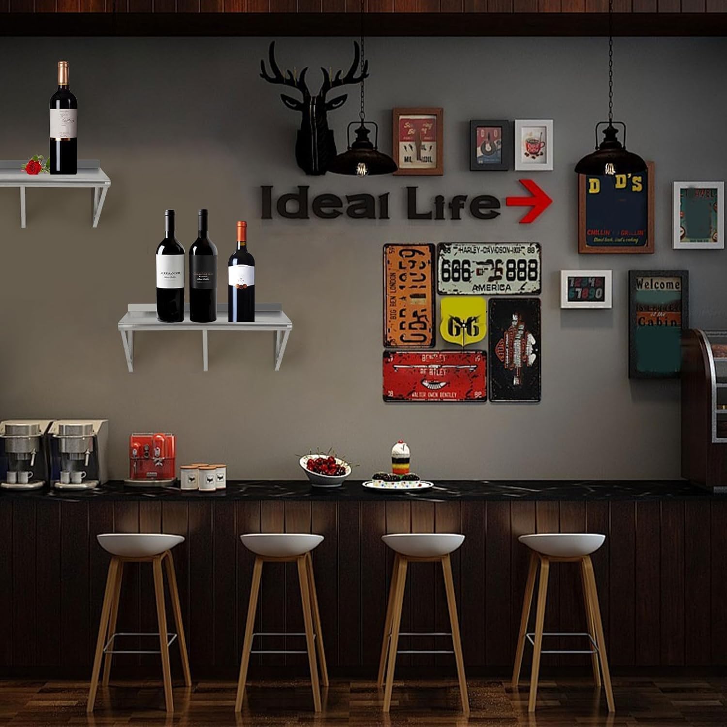 Stainless Steel Wall Shelf Nsf Commercial Wall-Mounted Shelving Appliance & Equipment Metal Shelving With a Backsplash and Two Brackets for Kitchen Restaurant Garage Laundry Utility Roomm