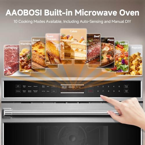 AAOBOSI 30 Inch Built in Microwave Oven,1.6 Cu.Ft Wall Microwave Convection Ovens Air Fryer Combos, 1000Watt Power Sensor&Auto Cook, 10 Cooking Modes, Drop Down Door,Stainless Steel