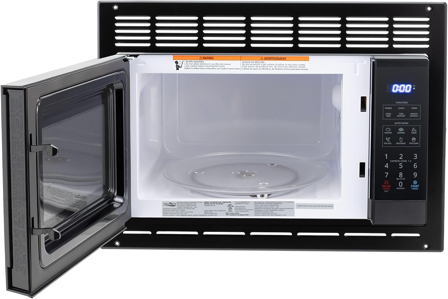 Tough Grade Black 0.9 Cu. Ft. Built-In Microwave with Trim Kit | 120V | Compact Design for RV Cabinets | 10 Power Levels | 6 Auto Cook Options | Child Lock | Eco and Mute Mode