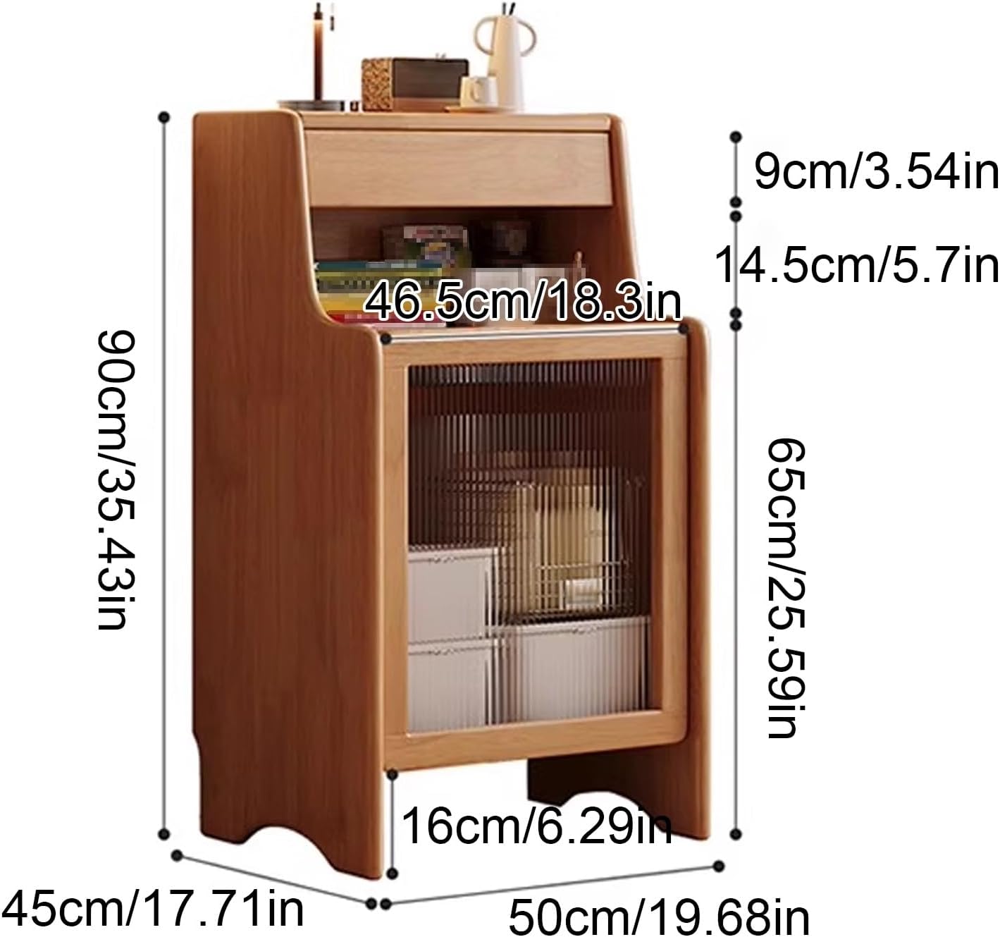 Robot Vacuum Stand Cabinet Wooden Sweeping Robot Storage Rack Side Table with Removable Shelf for Apartment Living Room Home Office 50 * 45 * 90cm(Natural)