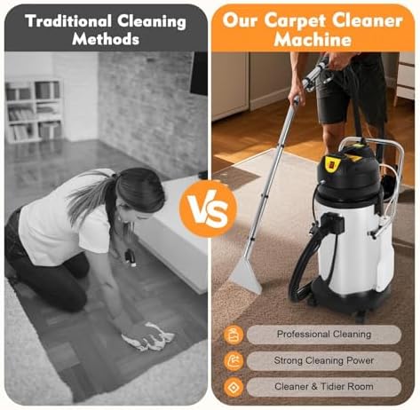 Commercial Carpet Cleaner Machine, Deep Upholstery Cleaner with 1049W Power, 230mbar Suction, 20L Water Tank, 22.97ft Cord, Vacuum Head & Round Brush for Professional Cleaning