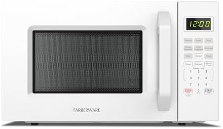 Farberware FMO11WEIWH 1.1 Cu. Ft. 1000-Watt Countertop Microwave Oven, White – Compact Microwave with Reheat Function, Express Cook, and Kitchen Timer