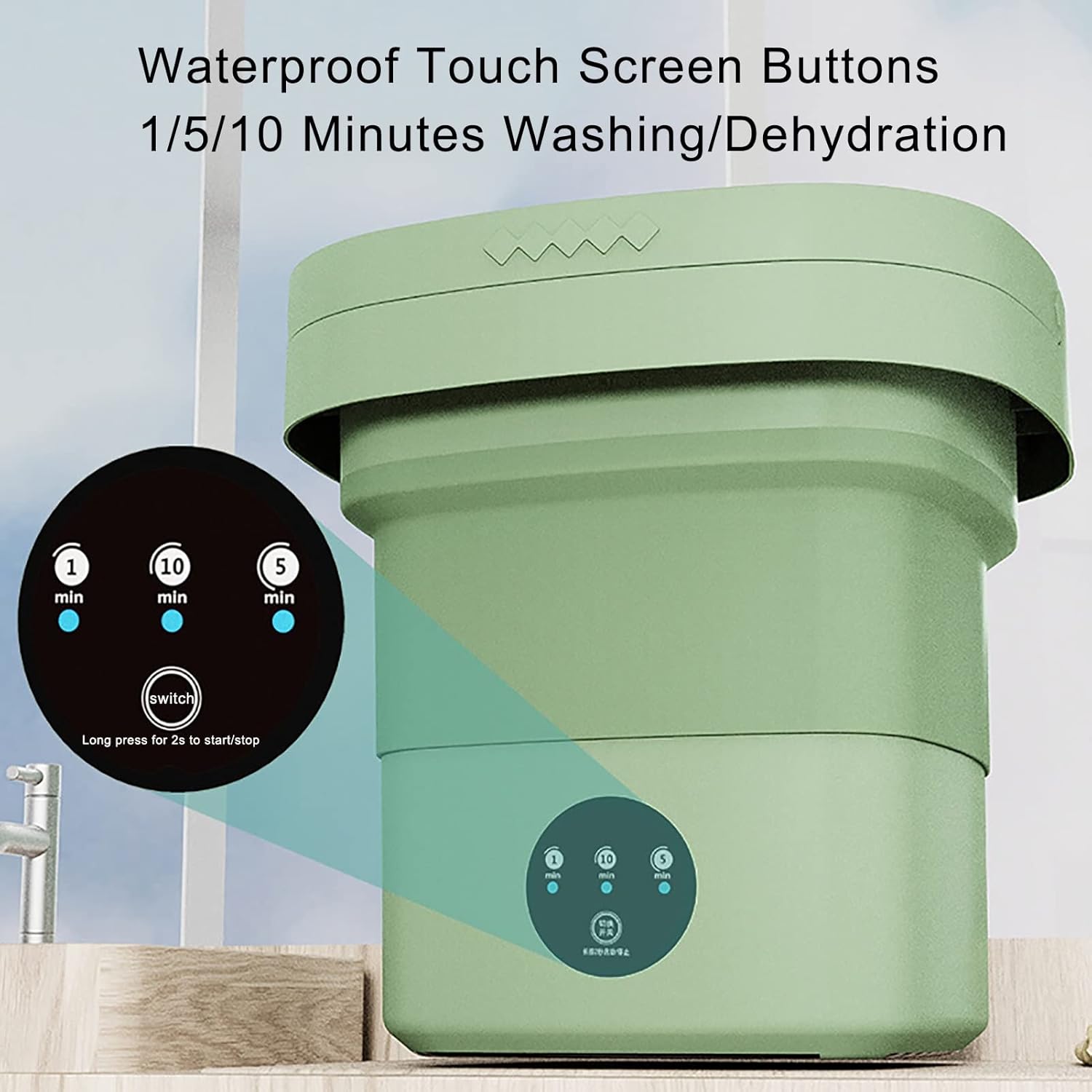 Portable Washing Machine, Foldable, for Washing Baby Clothes, Underwear Or Small Items, Suitable for Apartment, Laundry, Camping, Rv, Travel (Color : Green)