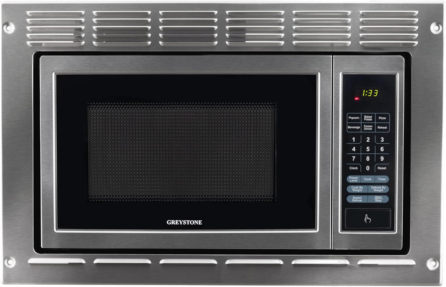 RecPro Over the Range RV Microwave | .9 cubic ft Stainless Steel Microwave with Trim Kit | 900 Watt | Direct Replacement for Greystone