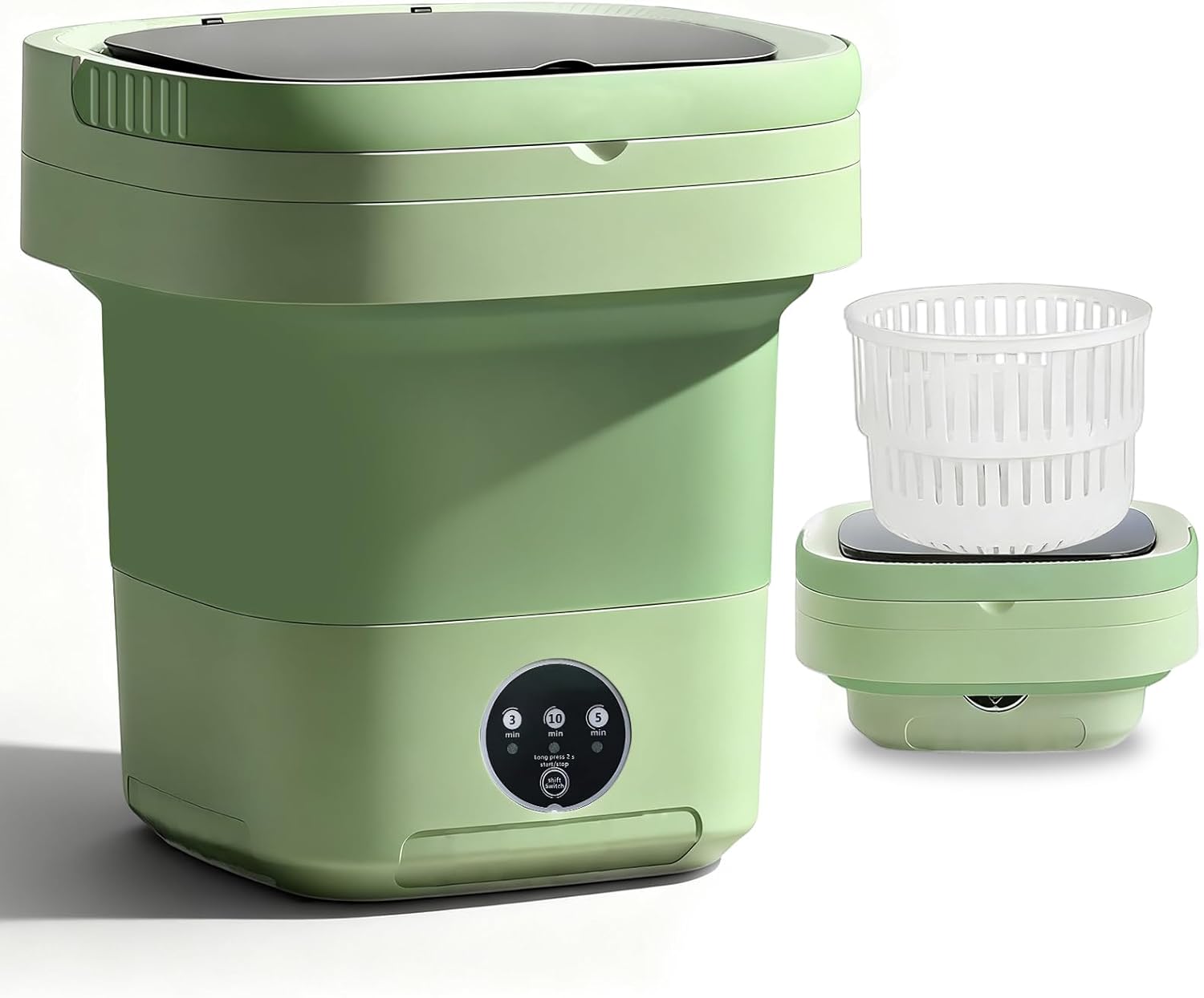 Portable Washing Machine, 15L Mini Collapsible Washer with 3 Cleaning Modes for Baby Clothes, Underwear, Small Foldable Laundry for Travel Apartment Home Dorm Hotel Camping (Green)